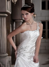 Brand New Beaded Work Wedding Dress Design With One Shoulder Skirt Low Price