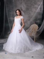 Pretty Square Neck White Organza Wedding Dress With Lace Low Price