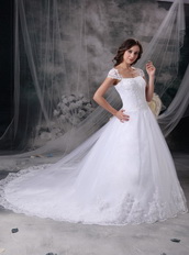 Pretty Square Neck White Organza Wedding Dress With Lace Low Price