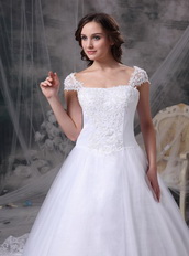 Pretty Square Neck White Organza Wedding Dress With Lace Low Price