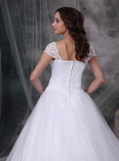 Pretty Square Neck White Organza Wedding Dress With Lace Low Price