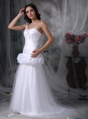 One Shoulder Pretty Wedding Dress Decorated With Flowers Low Price