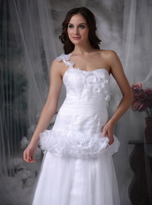 One Shoulder Pretty Wedding Dress Decorated With Flowers Low Price