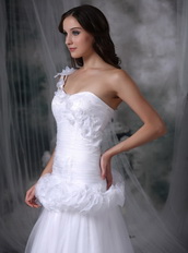 One Shoulder Pretty Wedding Dress Decorated With Flowers Low Price