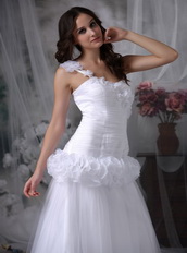 One Shoulder Pretty Wedding Dress Decorated With Flowers Low Price