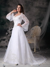 Gorgeous Square Embroidery Wedding Dress With Long Sleeves Low Price