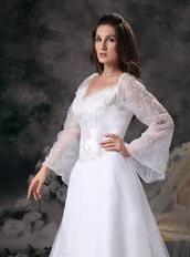 Gorgeous Square Embroidery Wedding Dress With Long Sleeves Low Price