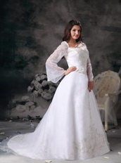 Gorgeous Square Embroidery Wedding Dress With Long Sleeves Low Price