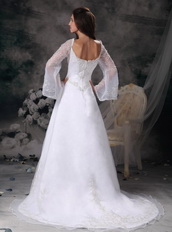 Gorgeous Square Embroidery Wedding Dress With Long Sleeves Low Price