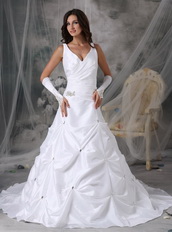 Brand New V-neck Pure White Bridal Gown With Crystals Low Price