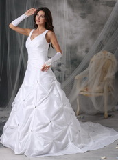 Brand New V-neck Pure White Bridal Gown With Crystals Low Price