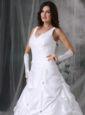 Brand New V-neck Pure White Bridal Gown With Crystals Low Price