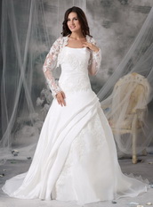 Nice Strapless Appliqued Organza Wedding Dress and Jacket Low Price