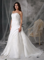 Nice Strapless Appliqued Organza Wedding Dress and Jacket Low Price