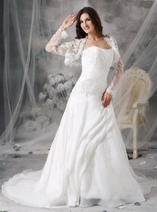 Nice Strapless Appliqued Organza Wedding Dress and Jacket Low Price