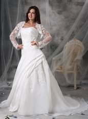 Nice Strapless Appliqued Organza Wedding Dress and Jacket Low Price