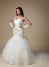 Fashionbale Wedding Dress One Shoulder Mermaid Ruffles Low Price