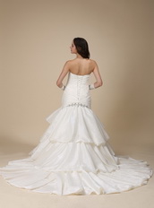 Trumpt Ruffled Skirt Cream Bridal Gown With Chapel Train Low Price