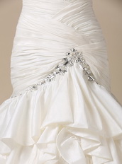 Trumpt Ruffled Skirt Cream Bridal Gown With Chapel Train Low Price