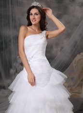 Beautiful One Shoulder Layers Wedding Dress One Shoulder Low Price