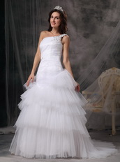 Beautiful One Shoulder Layers Wedding Dress One Shoulder Low Price