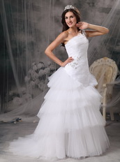 Beautiful One Shoulder Layers Wedding Dress One Shoulder Low Price