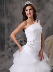 Beautiful One Shoulder Layers Wedding Dress One Shoulder Low Price