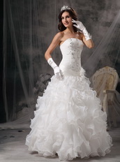 Good Looking Ruffled Organza Skirt Wedding Dress In White Low Price