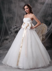 Pretty Strapless Floor-length Wedding Dress With Flowers Low Price