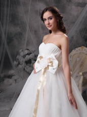 Pretty Strapless Floor-length Wedding Dress With Flowers Low Price