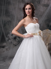 Pretty Strapless Floor-length Wedding Dress With Flowers Low Price