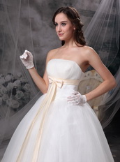 Wonderful Strapless Puffy Wedding Dress With Ribbon Decorate Low Price