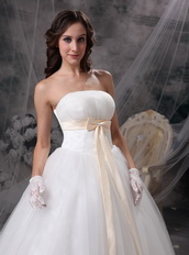 Wonderful Strapless Puffy Wedding Dress With Ribbon Decorate Low Price