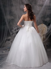 Wonderful Strapless Puffy Wedding Dress With Ribbon Decorate Low Price