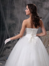 Wonderful Strapless Puffy Wedding Dress With Ribbon Decorate Low Price