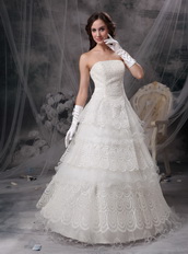 Fashionable Strapless Floor-length Layers Tulle Wedding Dress Low Price