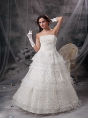 Fashionable Strapless Floor-length Layers Tulle Wedding Dress Low Price