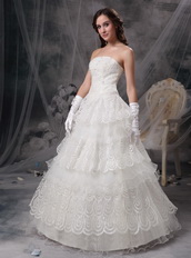 Fashionable Strapless Floor-length Layers Tulle Wedding Dress Low Price