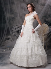 Nice One Shoulder Layers Ivory A-line Wedding Lace Dress Low Price