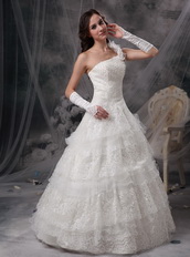 Nice One Shoulder Layers Ivory A-line Wedding Lace Dress Low Price