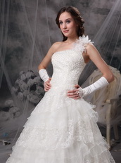 Nice One Shoulder Layers Ivory A-line Wedding Lace Dress Low Price