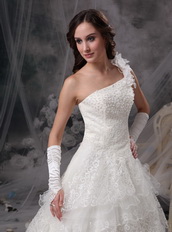 Nice One Shoulder Layers Ivory A-line Wedding Lace Dress Low Price