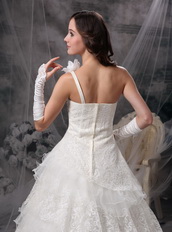 Nice One Shoulder Layers Ivory A-line Wedding Lace Dress Low Price