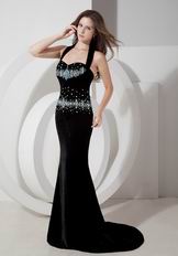 Black Mermaid Halter Pageant Formal Evening Dress Cheap