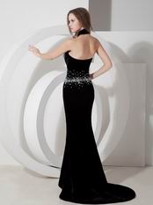 Black Mermaid Halter Pageant Formal Evening Dress Cheap