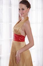 Halter Top Golden Evening Dress For Women Wear