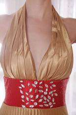 Halter Top Golden Evening Dress For Women Wear