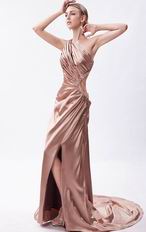 One Shoulder Beaded Side Split Rose Brown Evening Dress