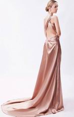 One Shoulder Beaded Side Split Rose Brown Evening Dress