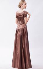 Unique Scoop Short Sleeves Brown Evening Dress For Cheap